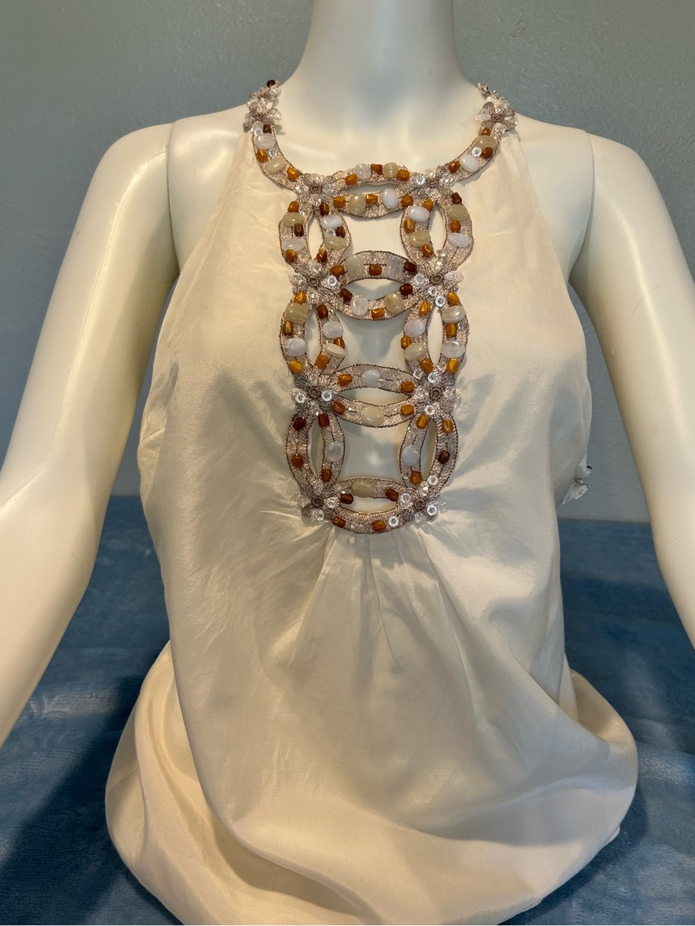 Thorn by Nancy Rose Beaded Halter Silk Blouse 2 xs